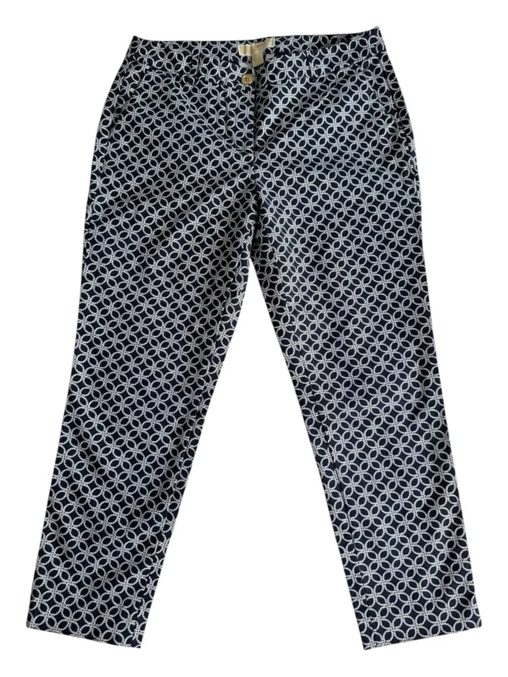 Michael Kors Womens Pants 8P Petite Navy White Geometric Print Tailored Career